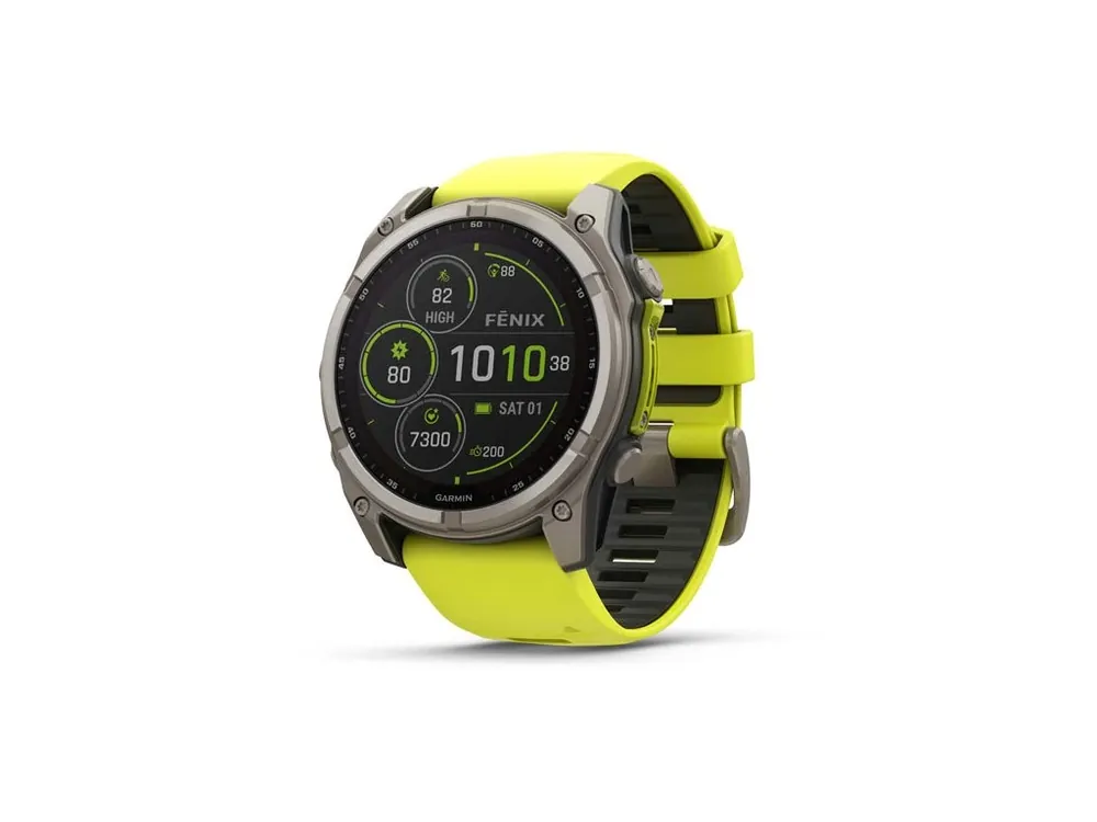Pouze Dnes Garmin fenix 8 – 51 mm, Solar, Sapphire, Titanium s Yellow/Graphite silikonovým řemínkem + Nylonový řemínek k výběru ZDARMA + mapy TOPO Czech