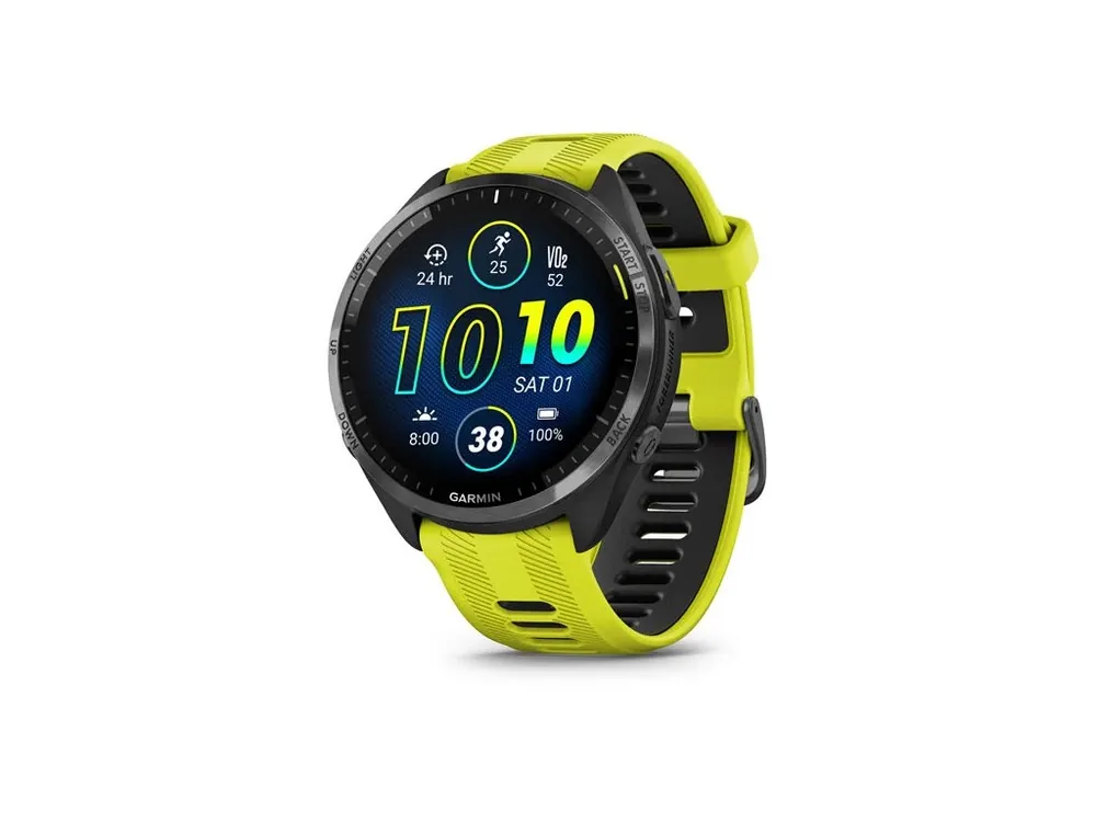 Rychlé Dodání Garmin Forerunner 965, titanová luneta Carbon Grey DLC, pouzdro Black, řemínek silicone Yellow/Black
