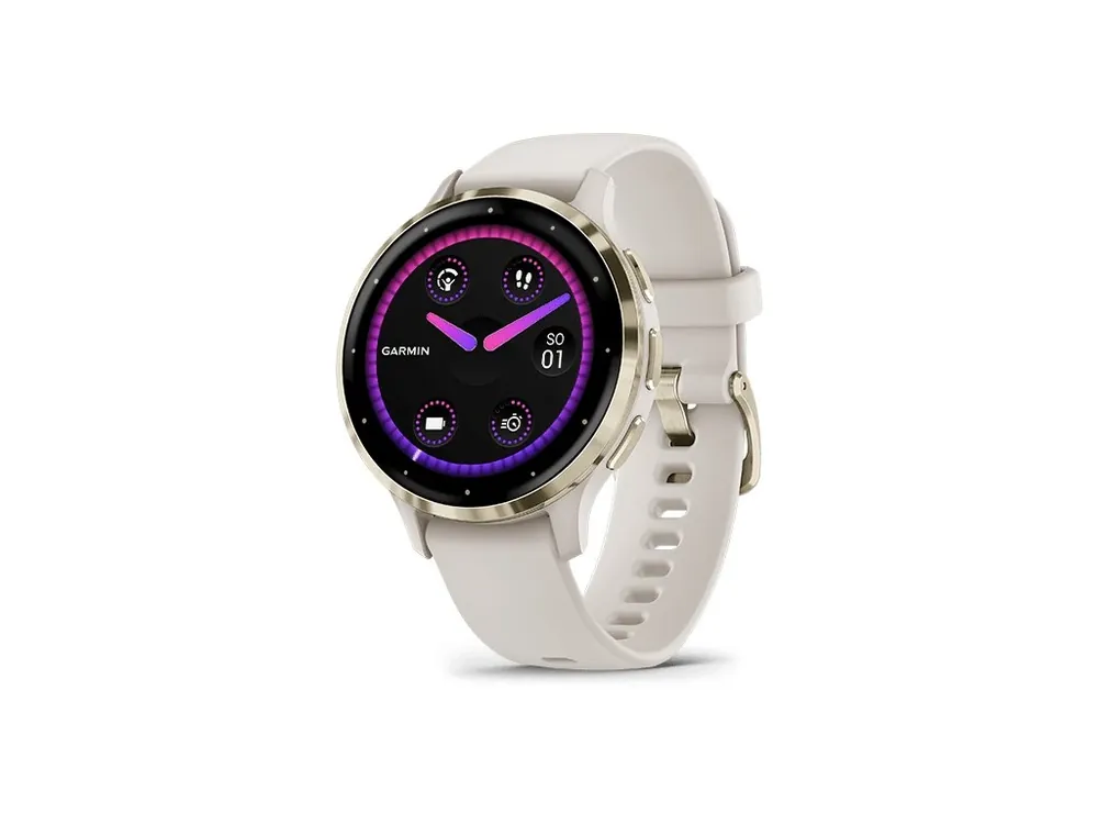 Garmin Venu 3S, Nerezová luneta Soft Gold, pouzdro Ivory, silikonový řemínek Autentický