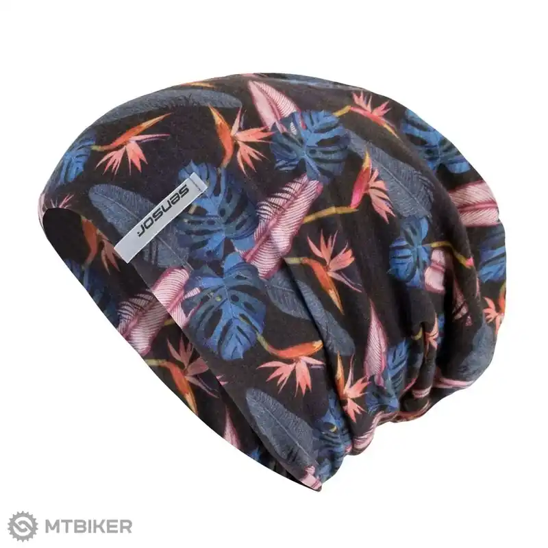 Sensor Merino Impress čepice, černá/floral Oblíbený