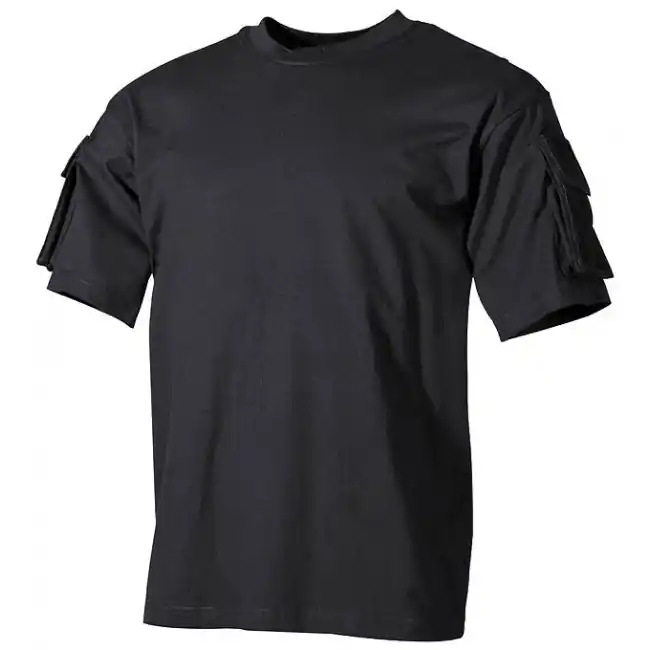 Koupit Online MFH US černé tričko s velcro kapsami na rukávech, 170g/m2