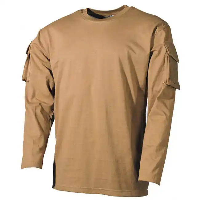 Pouze Dnes MFH US Coyote dlhé tričko s velcro kapsami na rukávech, 170g/m2