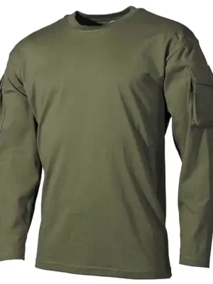 Akce MFH US olivové dlhé tričko s velcro kapsami na rukávech, 170g/m2
