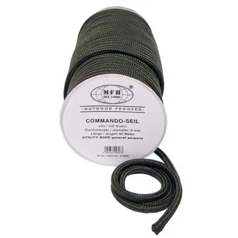 Levný MFH polypropylénové lano 60 metrů 9mm olivové