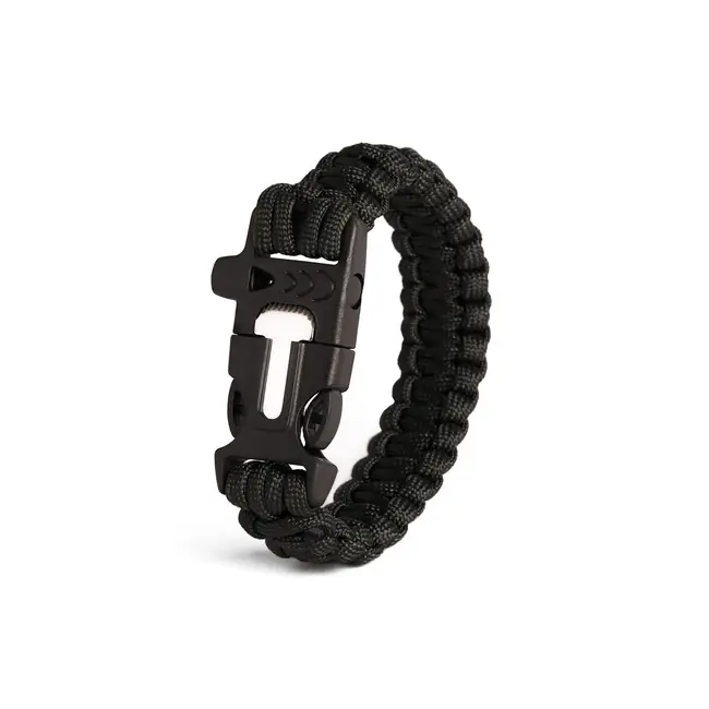 WARAGOD Bazin paracord náramek s píšťalkou a kresadlem, černý Finální Výprodej