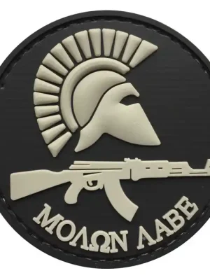 WARAGOD nášivka Round Molon Labe with Rifle PVC Patch Black and Gray Jen Po Omezenou Doba