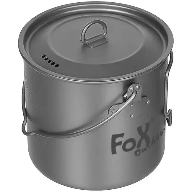 Autentický Fox Outdoor Hrnec s poklicí, cca 1,1 l, titanový