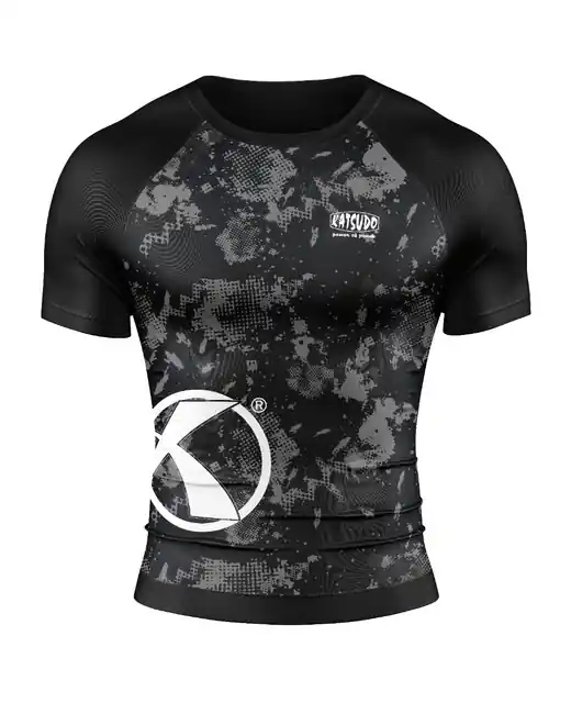 Katsudo tričko Rash Guard s krátkým rukávem, digitální černobílé provedení Výprodej