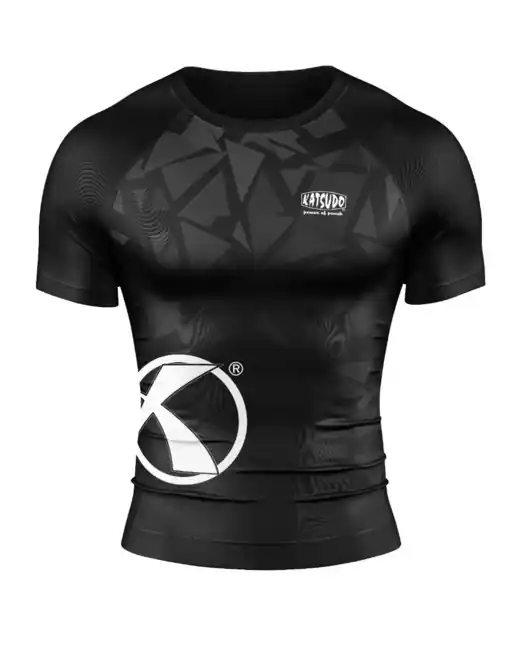 Tričko Katsudo Rash Guard s krátkým rukávem, černobílé Jen Po Omezenou Doba
