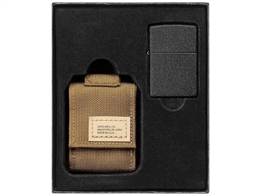 Omezená Nabídka Taktické pouzdro Zippo Brown + sada zapalovačů Black Crackle