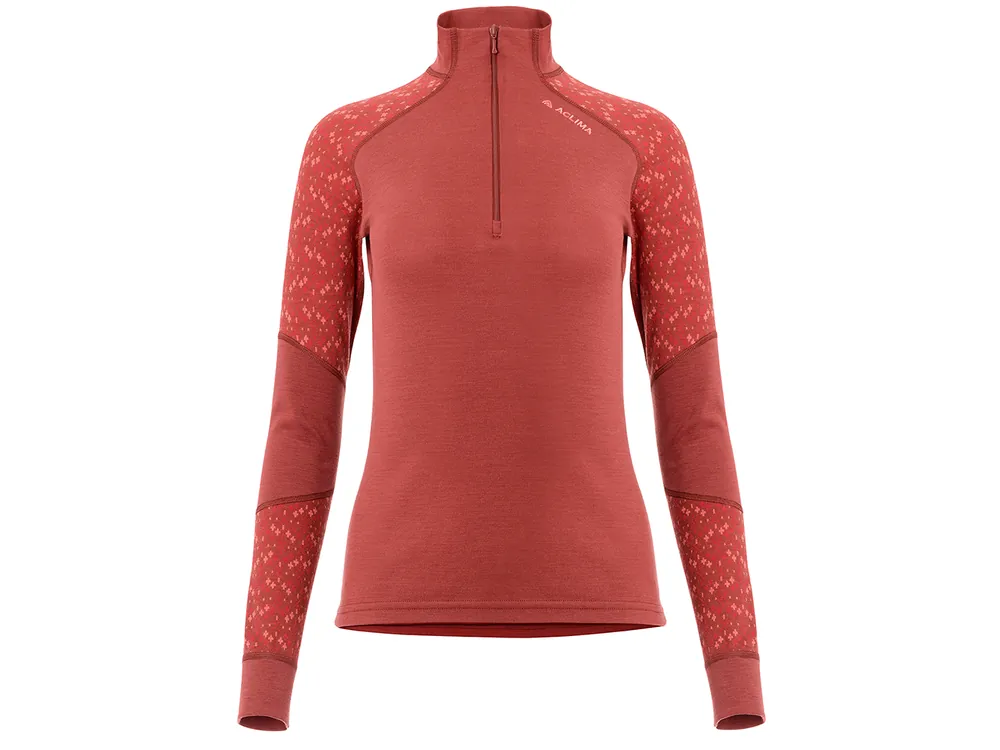 Objednat Nyní Aclima DesignWool GLITRE Mock neck Women Glitre Rod - dámské triko merino