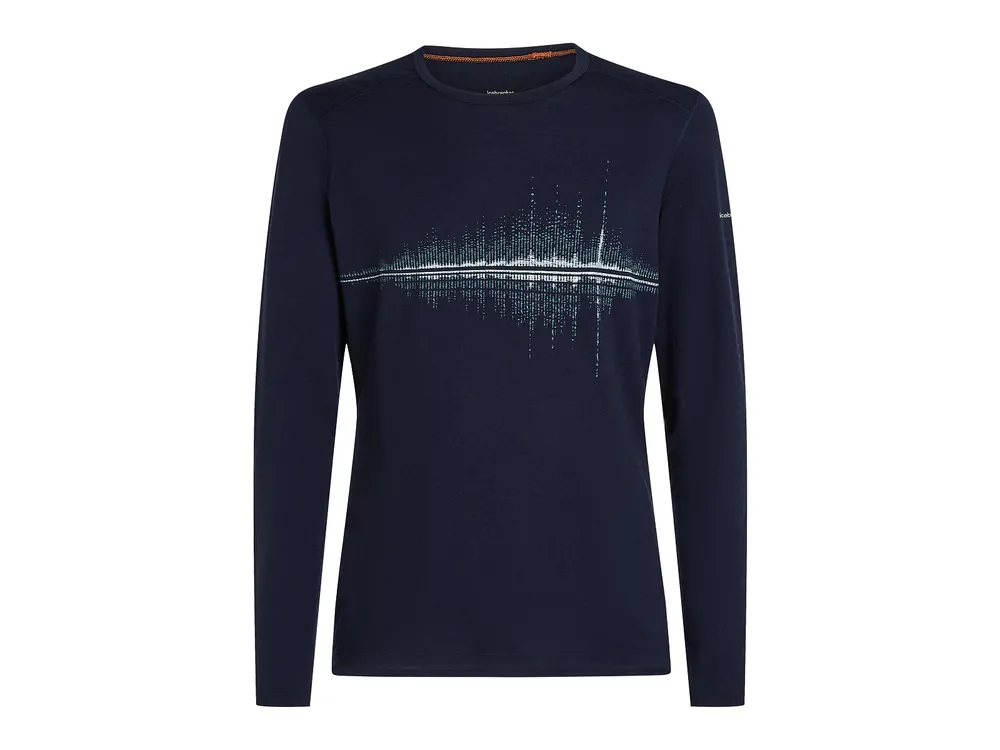 Icebreaker Mens Merino 200 Oasis LS Crewe Snow Wave, Midnight Navy Rychlé Dodání