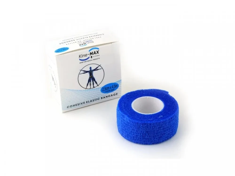 KINE-MAX COHESIVE ELASTIC BANDAGE - elastické samofixační obinadlo 2,5cm × 4,5m, modré Nejlepší Volba