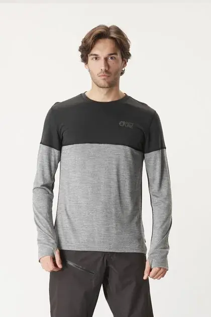 Značkový Picture Eaton Merino L/S Tee S šedá/černá