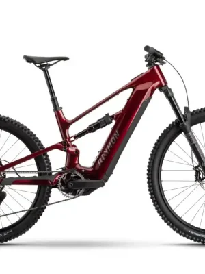 Originální Celoodpružené horské elektrokolo Raymon Ravor Pro Ruby Red